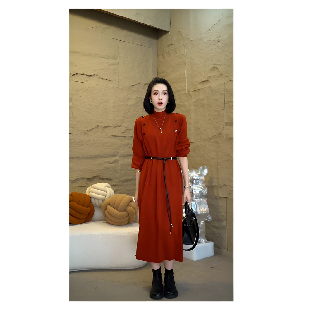 新款冬季高级感时尚中长款针织衫连衣裙女2025年收腰显瘦毛衣大衣