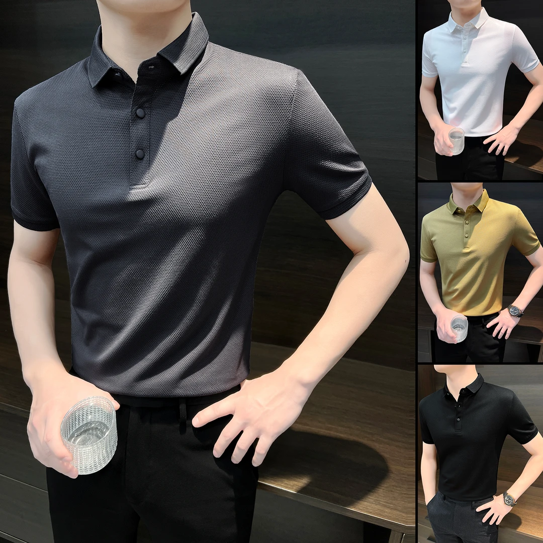 短袖polo衫男款秋季薄款冰丝商务男装高级感痞帅半袖带领男士t恤