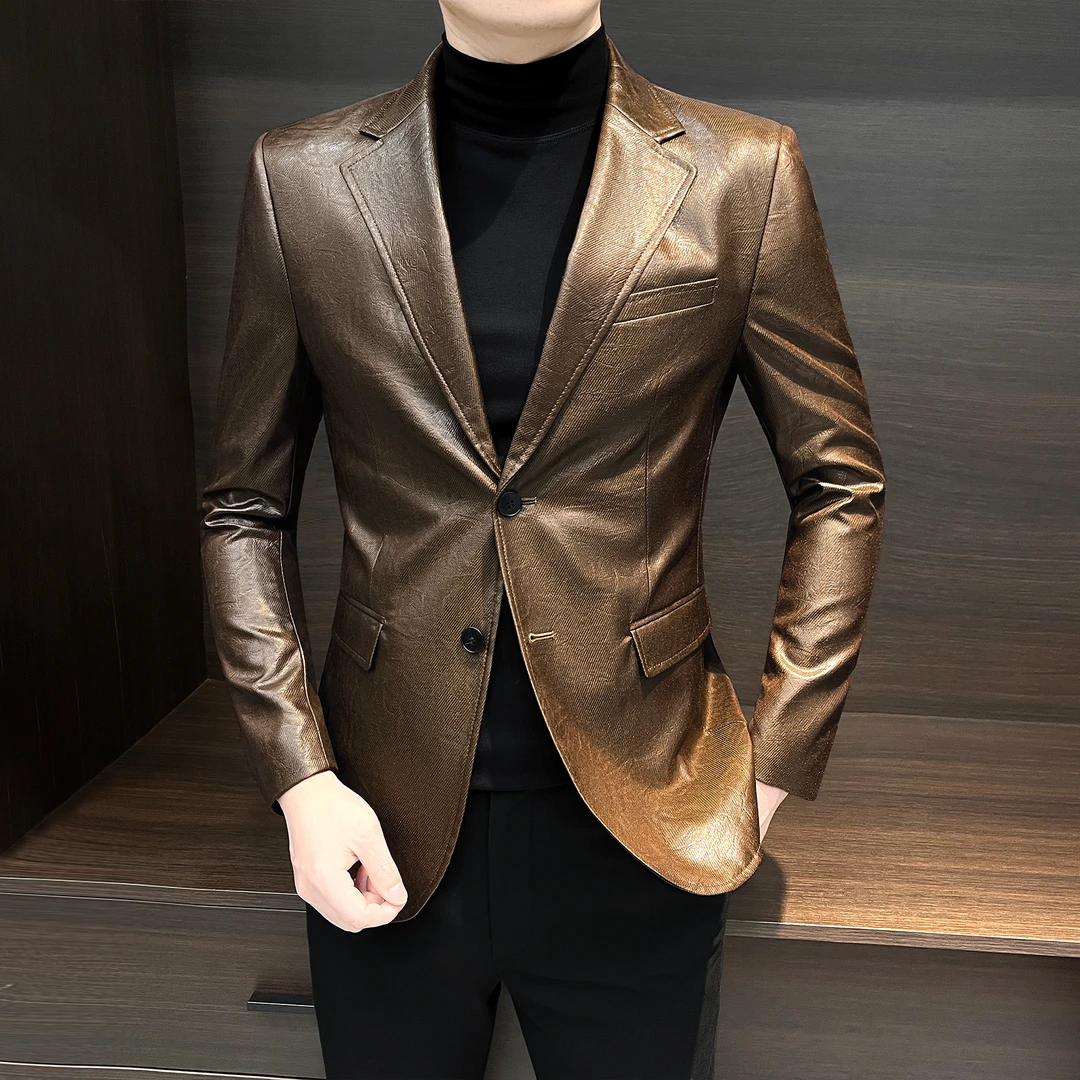 皮西装外套男款秋冬季爆款2025新款皮衣痞帅高级感男士休闲小西服