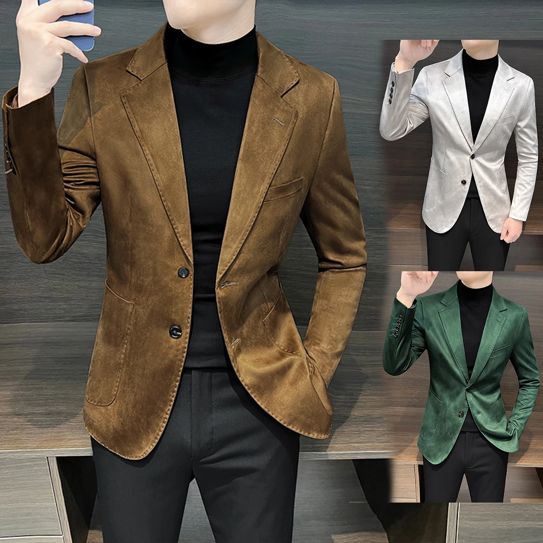 鹿皮绒休闲单西服男爆款2025新款便西男装高级感冬季男士西装外套