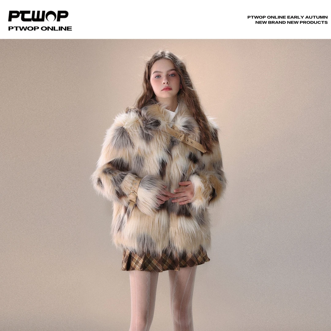 PTWP 傲娇小花狐 设计款环保皮草女年轻款仿狐狸毛毛外套1