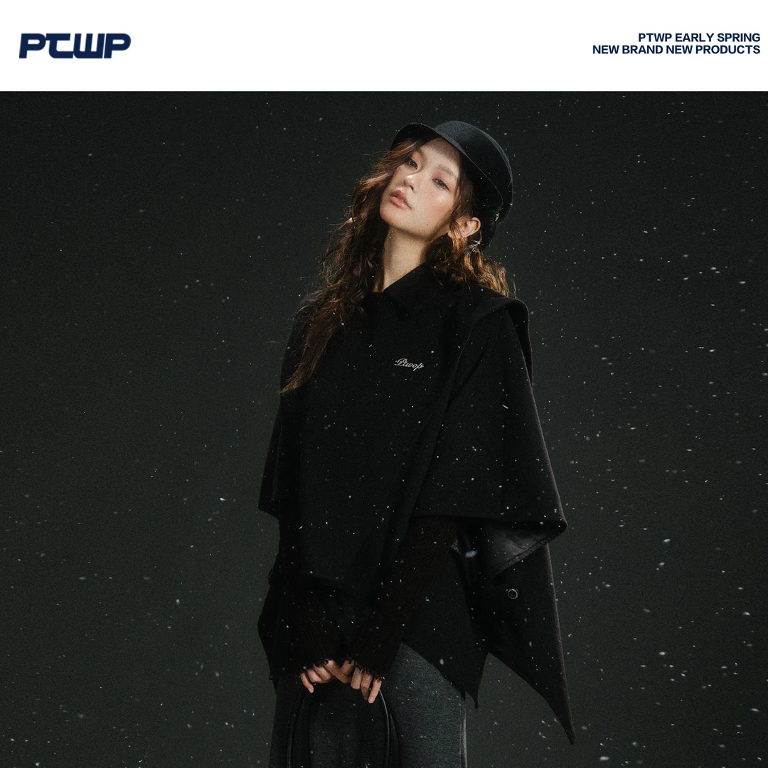 PTWP 财阀家的小女儿冬季新款气质高级感毛呢外套斗篷大衣