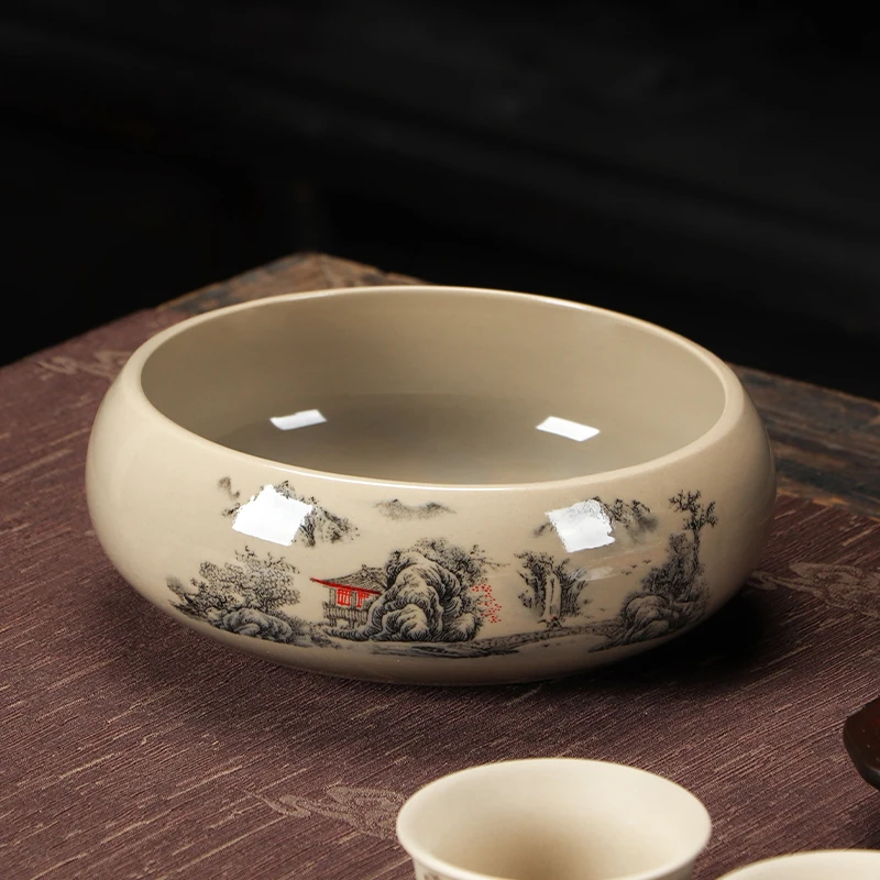 以泥新款草木灰茶水缸茶洗家用高档洗茶碗大容量水孟功夫茶具配件