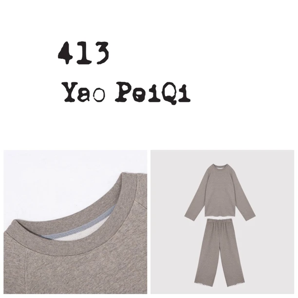 YAOPEIQI 卷边毛圈擦肩袖卫裤420g九分裤花纱棉圆领HOOC73302