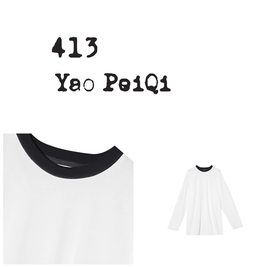 YaoPeiQi 撞色领口不锁边圆领阔版长袖T恤WOOC911064