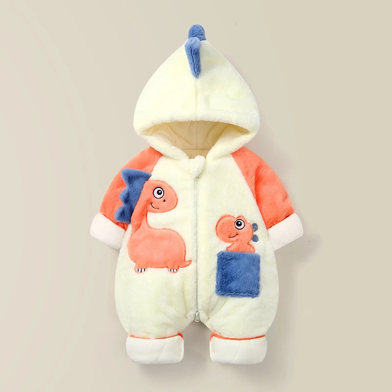 婴儿连体衣夹棉秋冬可爱超萌哈衣新生儿卡通衣服连帽宝宝爬服冬装