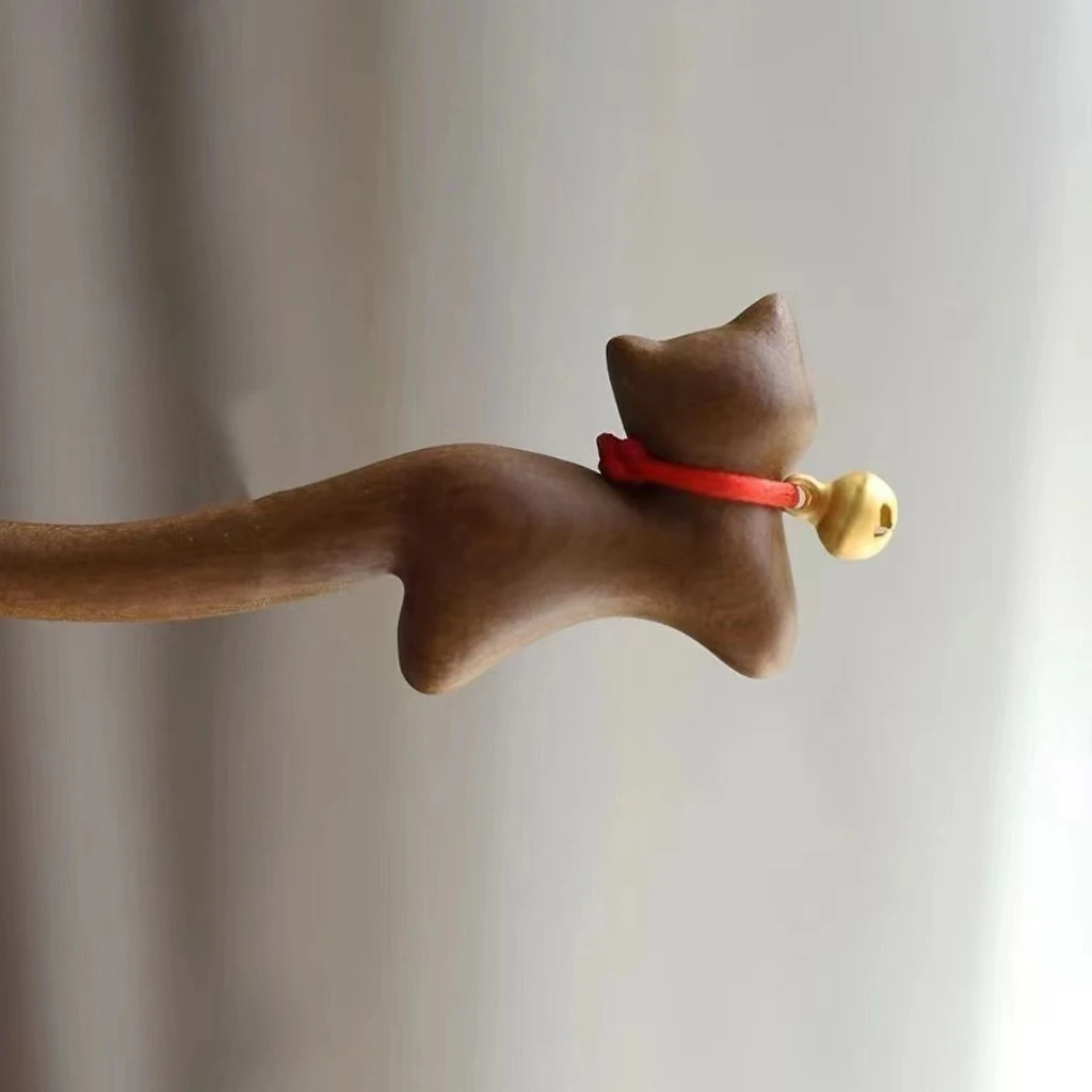 新中式金丝檀木铃铛猫发簪可爱简约国风盘发簪