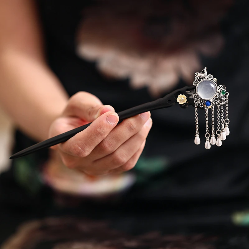 檀木发簪洛水古典日常复古国风盘发簪簪发手工发簪子