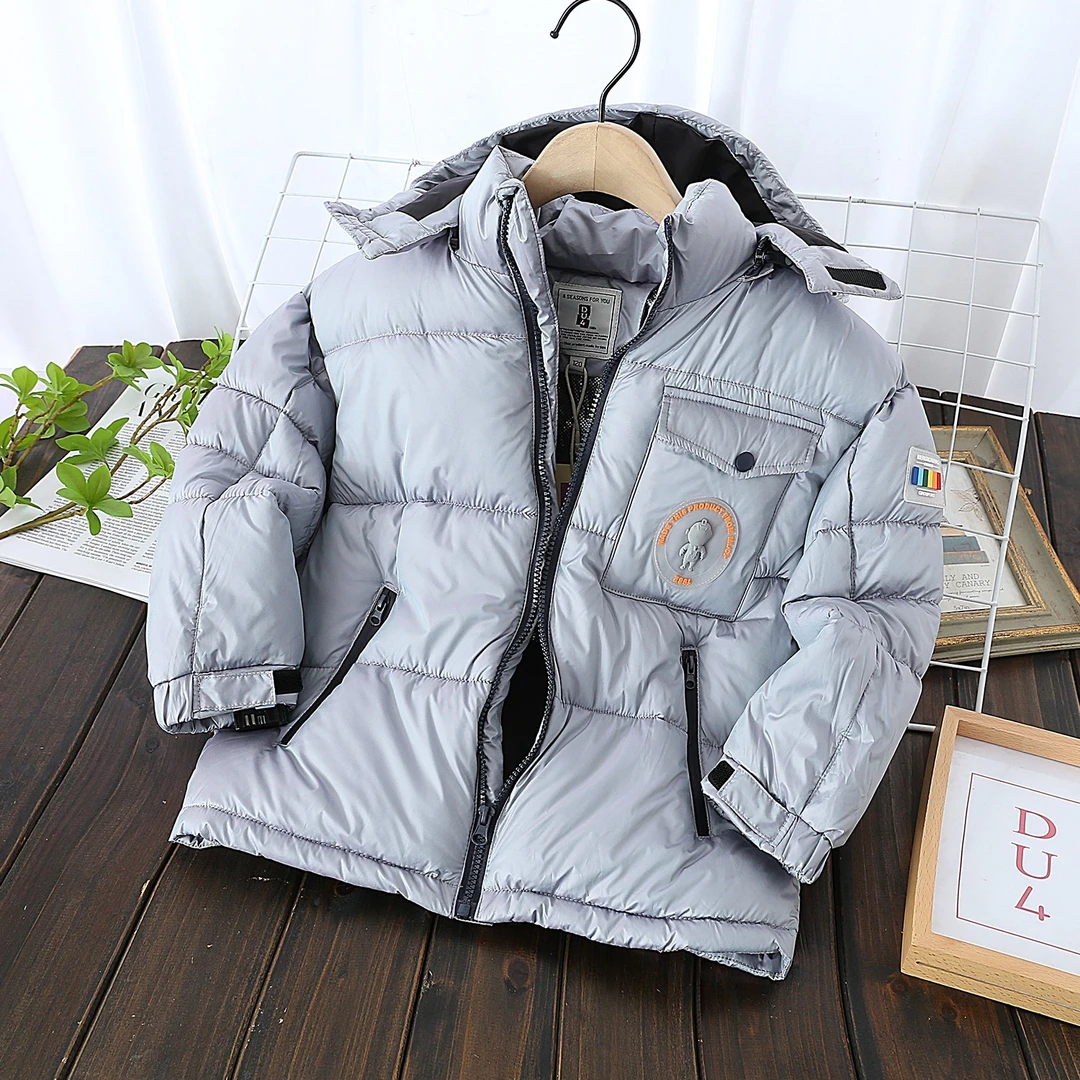 【立体熊】DU4童装冬季简约棉服柔软中大童胸贴设计上衣1w19儿童男