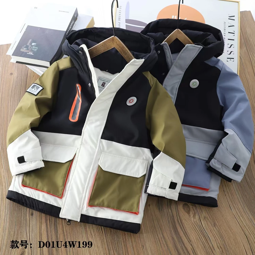 4w199款DU4儿童品牌羽绒服加厚女童连帽中长款冬季保暖宝宝中大童
