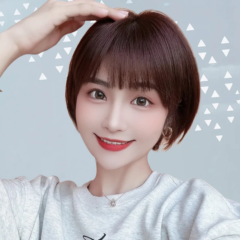 黛美丝新款时尚短发全真人发波波头全头套网红锁骨假发套