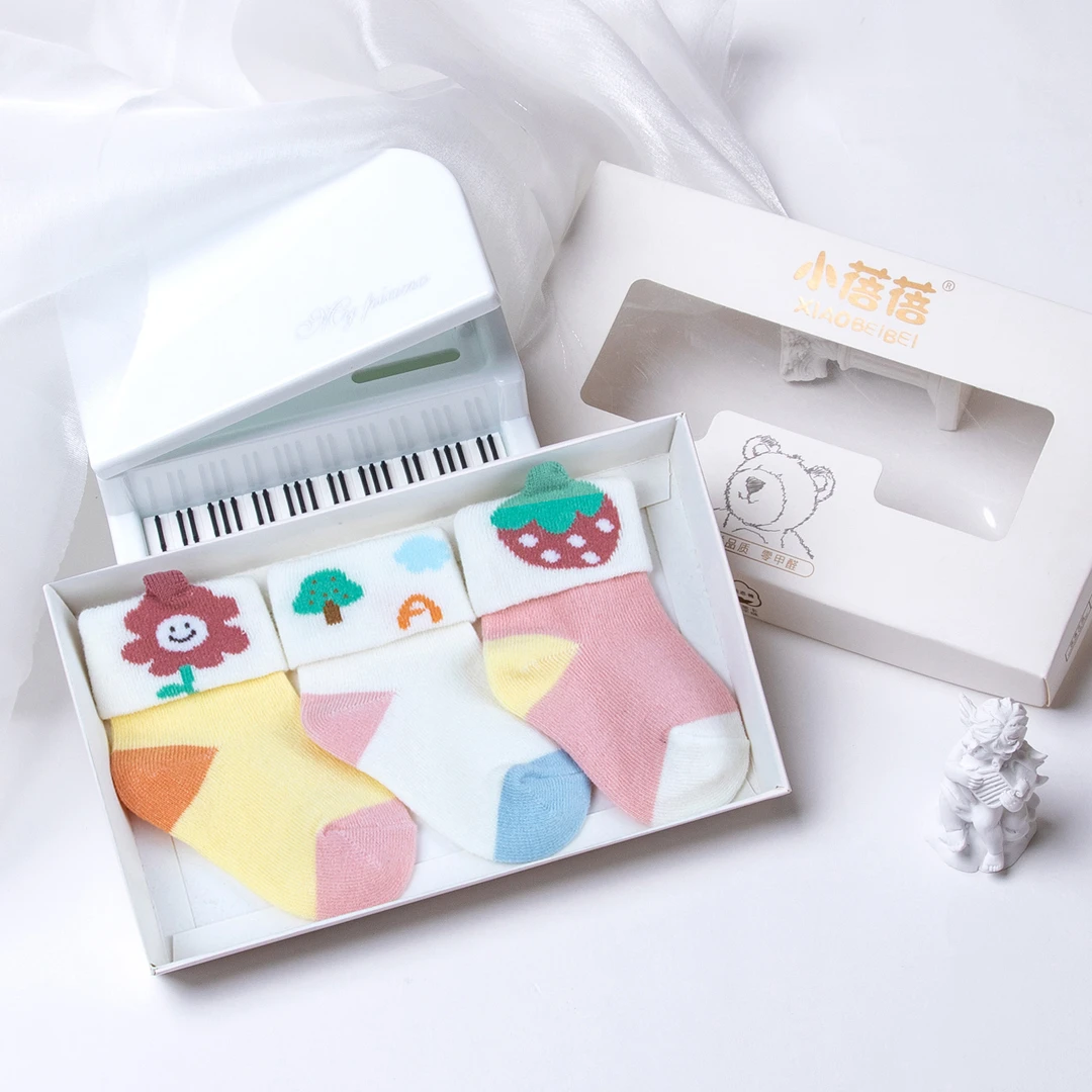 2024新生婴儿秋冬袜子四季款新生儿透气童袜宝宝纯棉网眼袜毛圈袜