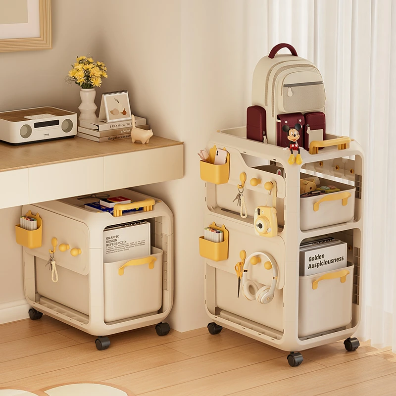 书包置物架可移动置物小推车书本收纳架家用多层书桌学生滑轮柜子