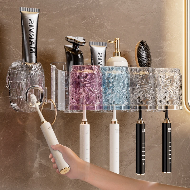 吸盘牙刷置物架免打孔漱口杯刷牙杯浴室家庭卫生间牙刷牙膏架子
