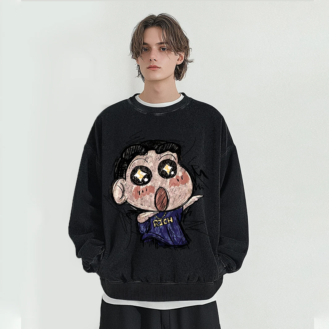 2024新款重磅水洗圆领卫衣美式宽松情侣套头秋季长袖潮流