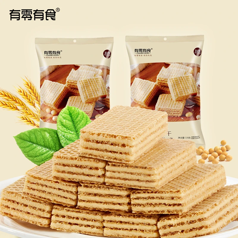 【董先生专享】有零有食豆乳威化饼干128g*2袋休闲零食酥脆可口早餐