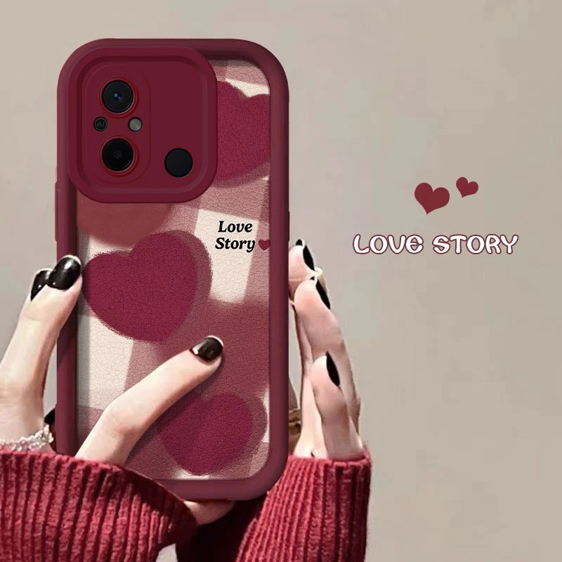 格子爱心红米12C手机壳10A金刚砂9防摔9A全包镜头磨砂软创意天眼