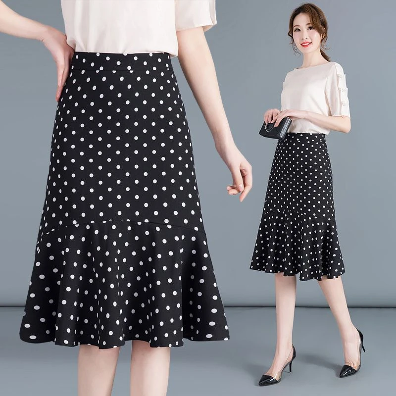 黑色时尚波点宽松半身裙女中长款矮个子2024年夏季百搭气质包臀裙