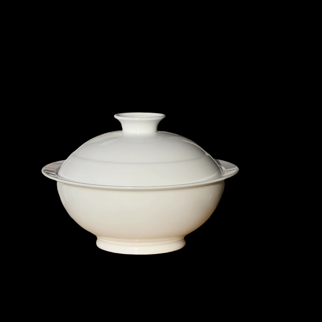 景德镇高白泥大号高档元宝品锅家用陶瓷中式白瓷防烫纯白带盖茶具