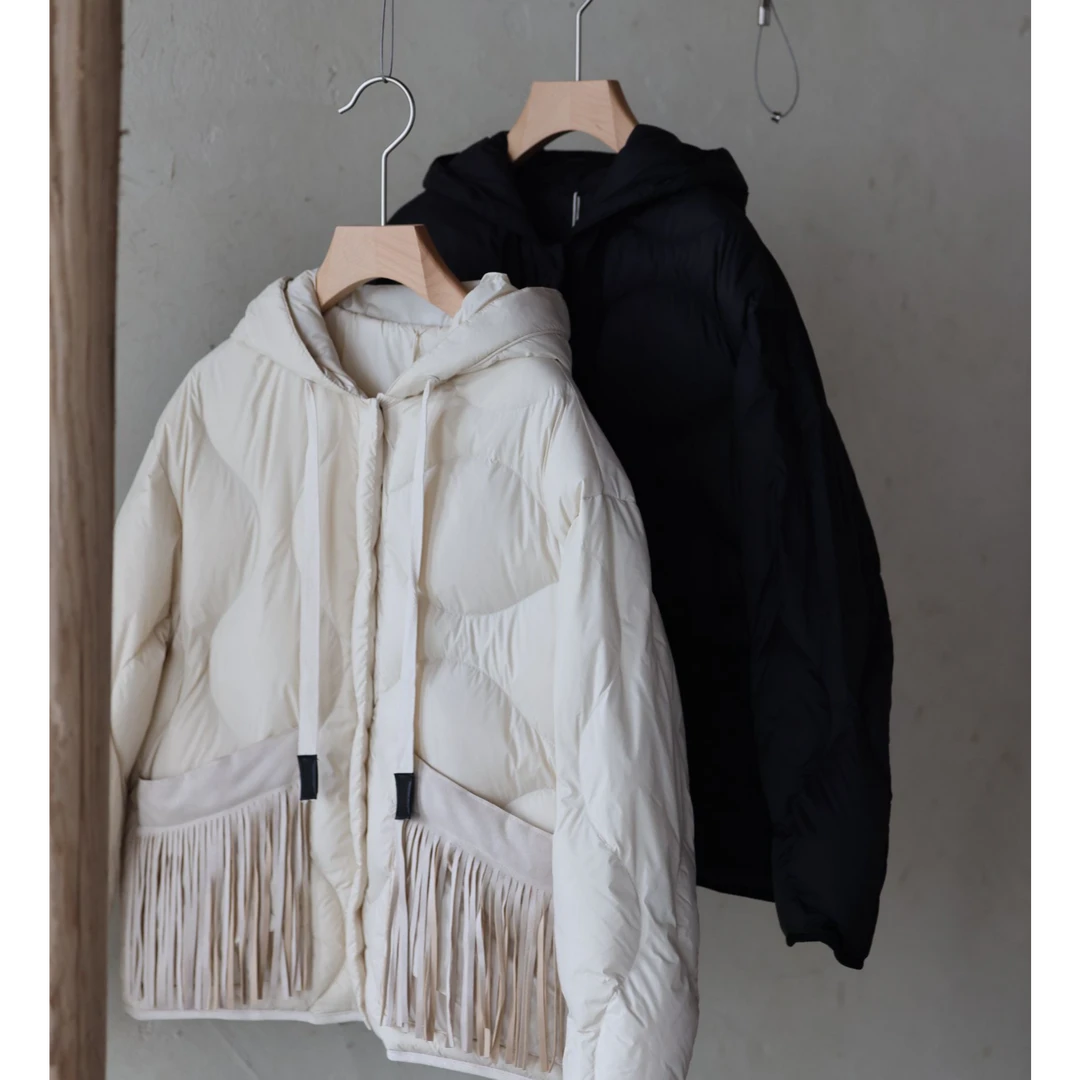 ANSHUYU原创设计秋冬新款连帽编织口袋设计羽绒服23195