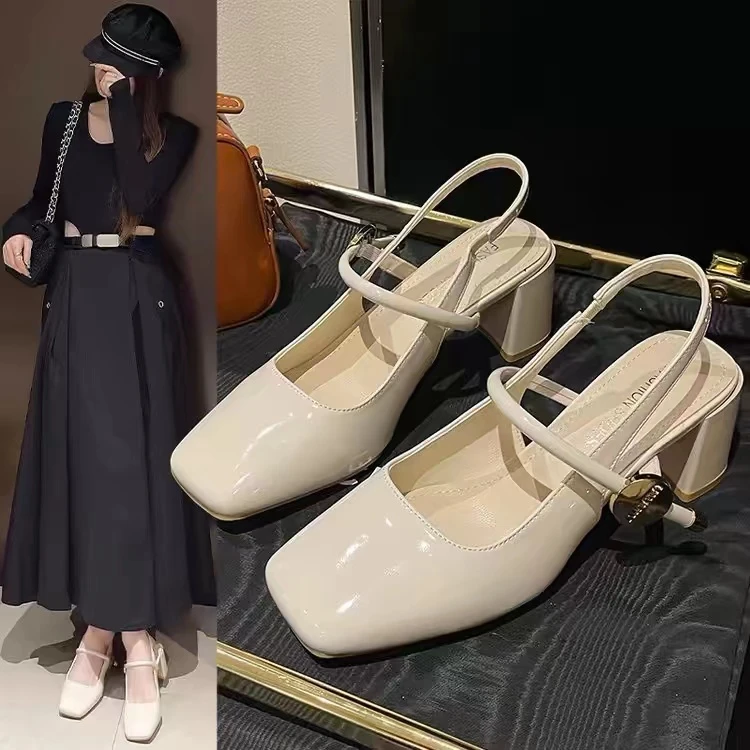 【宁宁定制】夏季气质包头凉鞋后空方头玛丽珍鞋11925
