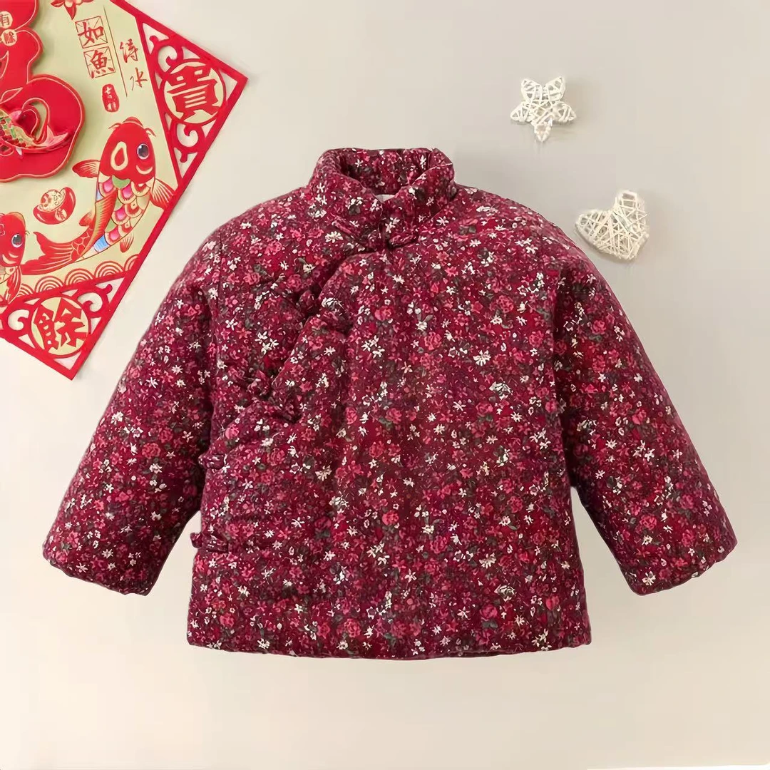宝宝小孩加厚棉服婴幼儿童装幼儿上衣女童纯手工棉花碎花棉衣棉袄