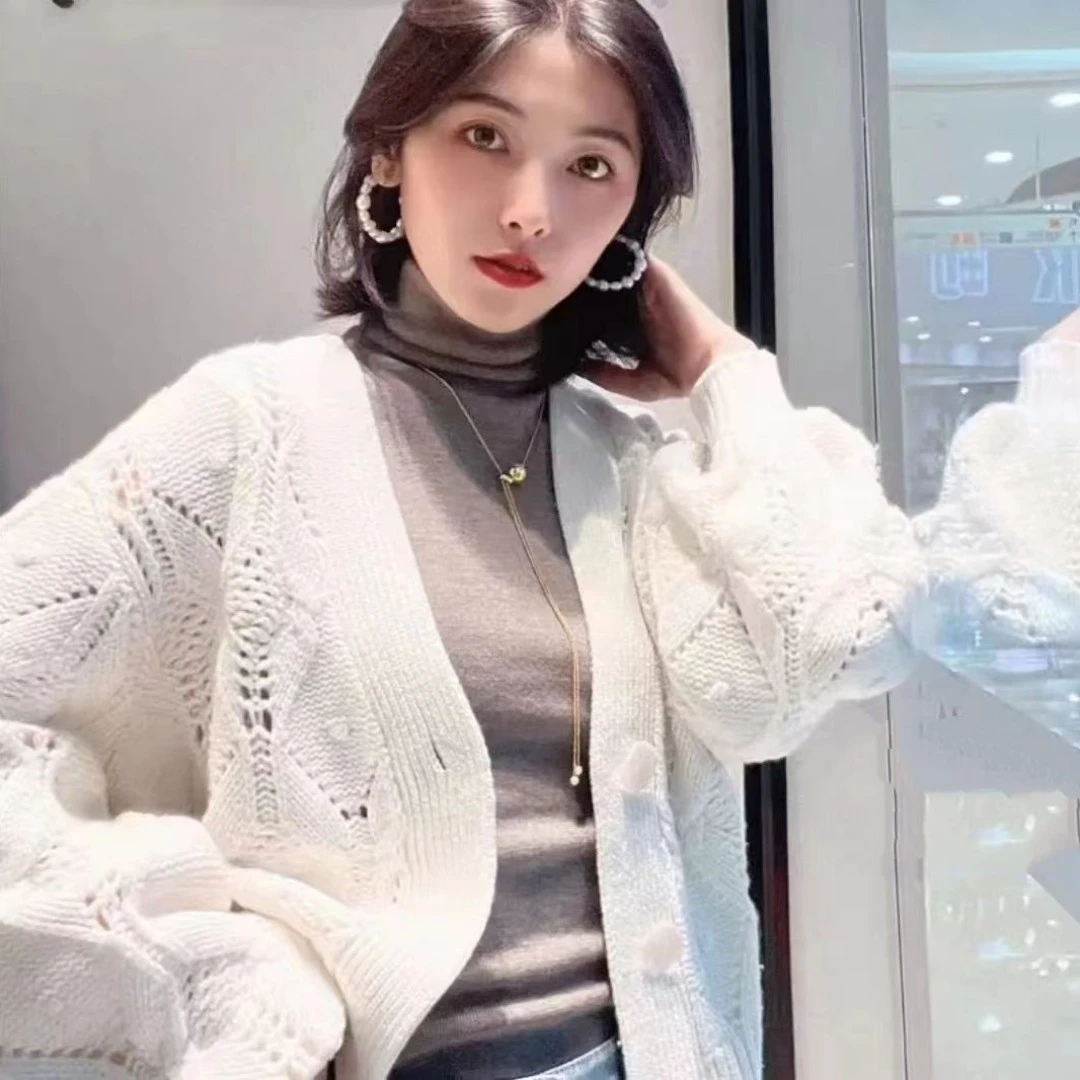 【商场同款】2025新款时尚宽松百搭镂空针织开衫外套女韩版5499183