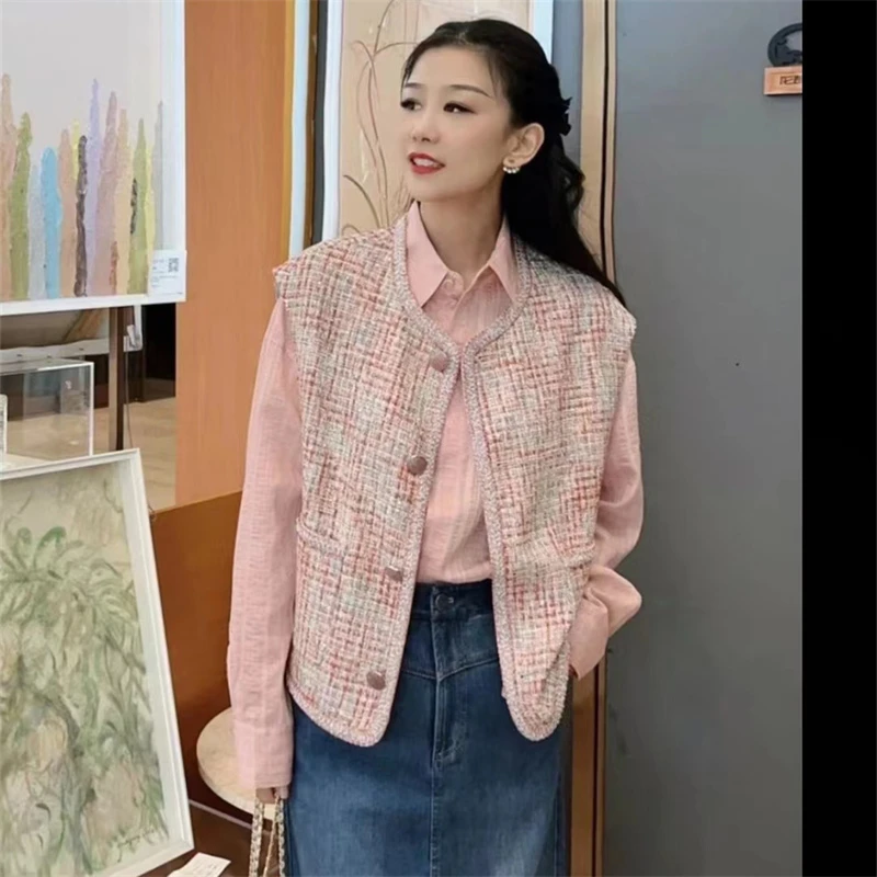 【商场同款】2025秋冬新款百搭圆领宽松小香风马甲短外套女1400791