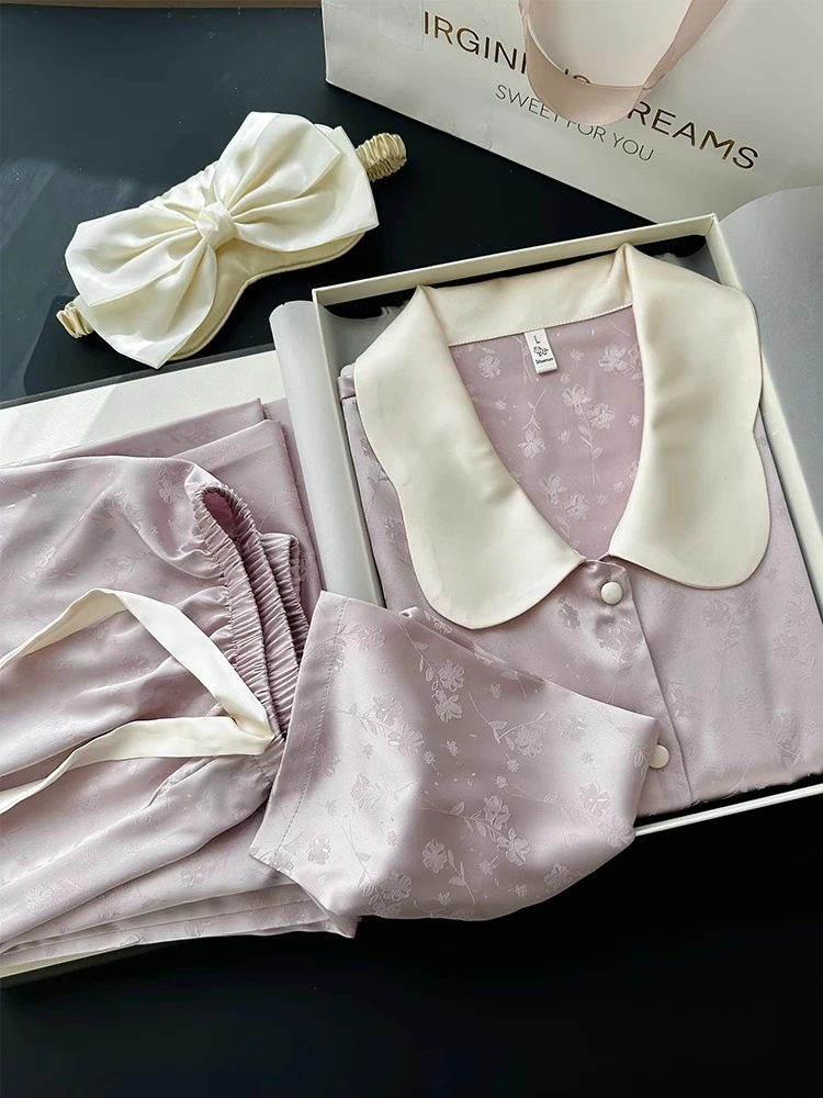 新中式国风紫色提花春新品睡衣女家居服2件套可外穿甜美礼物女生