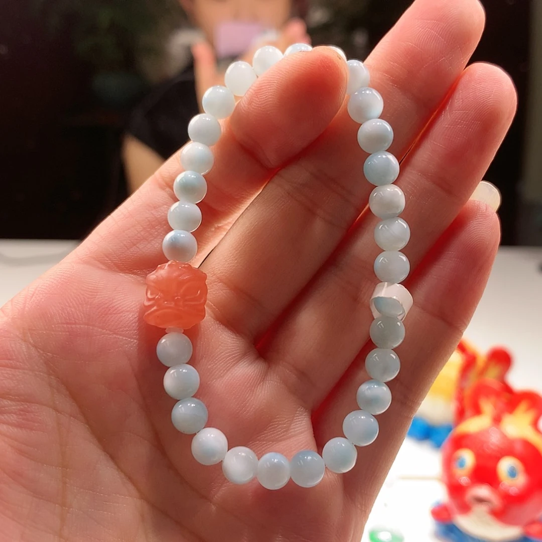 【闪购商品】针钠钙石(海纹石)手串未镶嵌6mm海纹石 南红醒狮