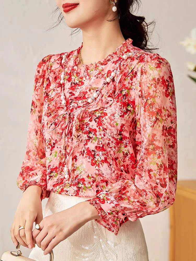 29626香港素街韩系甜美荷叶边碎花衬衫