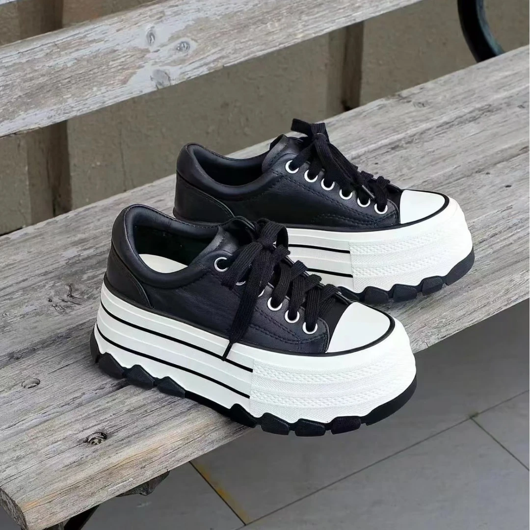 2024新款高定版爆款真皮松糕底厚底鞋小个子增高百搭休闲鞋女单鞋