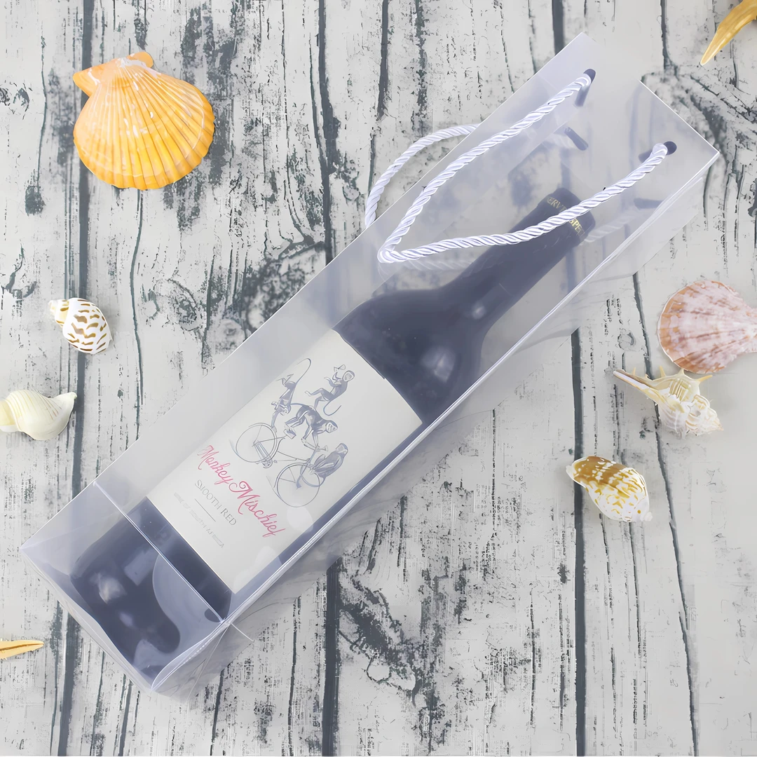 红酒手提袋透明PVC塑料手提袋PP磨砂防水防污促销酒礼品袋定logo