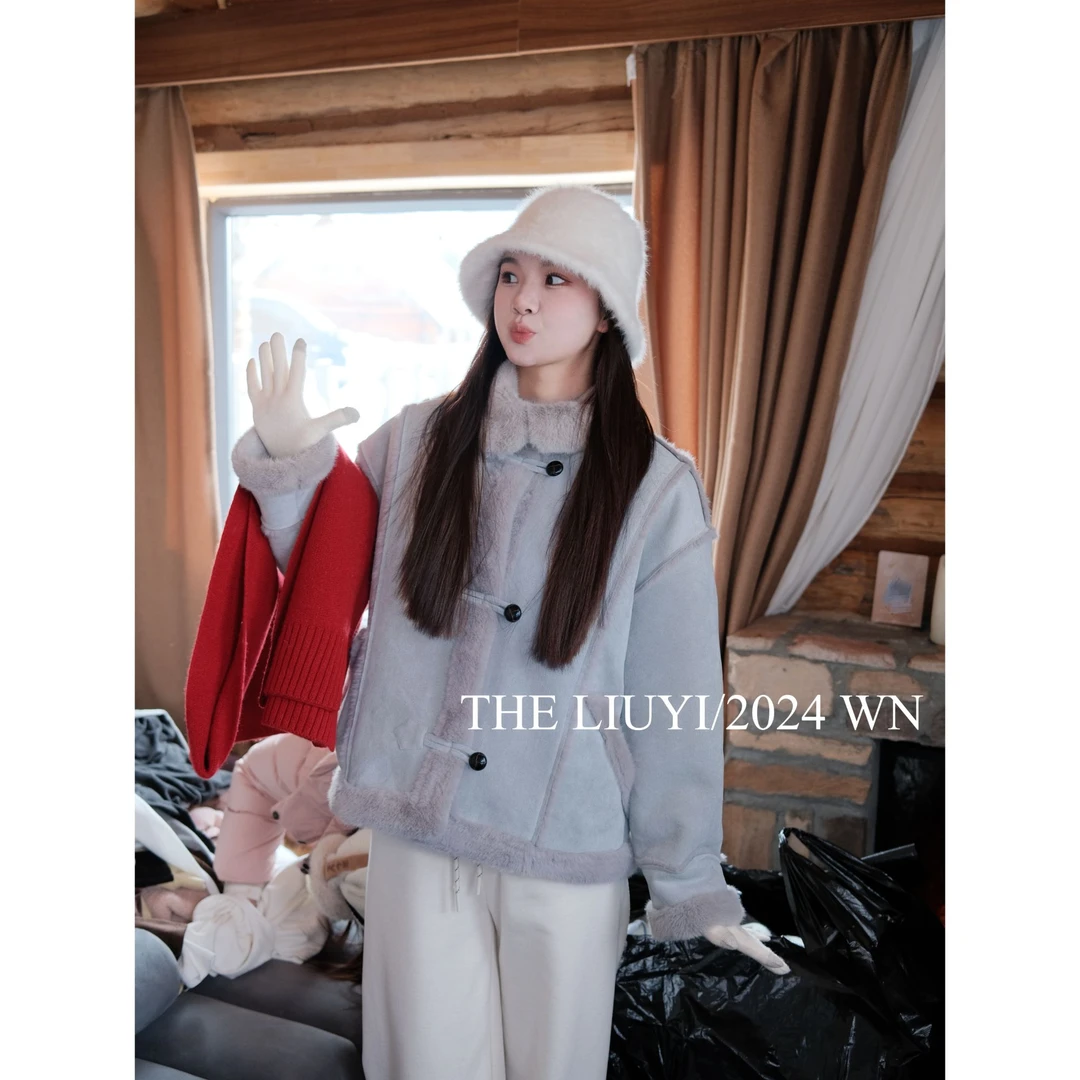 【LIUYI】薄荷蓝~冬季加厚保暖毛毛外套411221