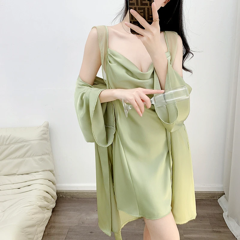 走团荡领性感睡裙女士夏季吊带冰丝睡衣堆堆领性感诱惑纯欲睡衣