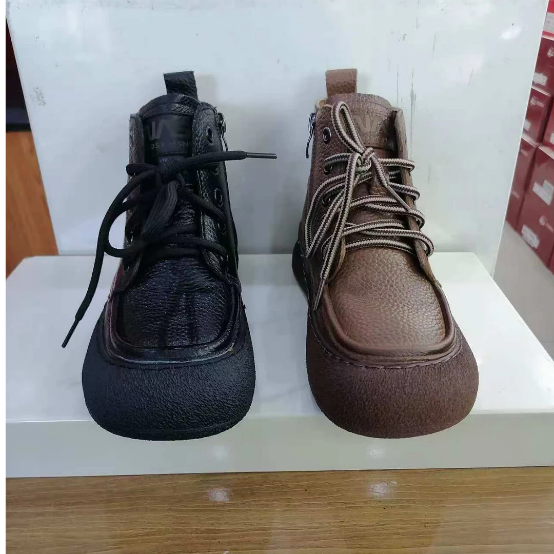 冬季手工头层牛皮黑棕两色加绒马丁靴牛筋底绑带侧拉链舒适不磨脚