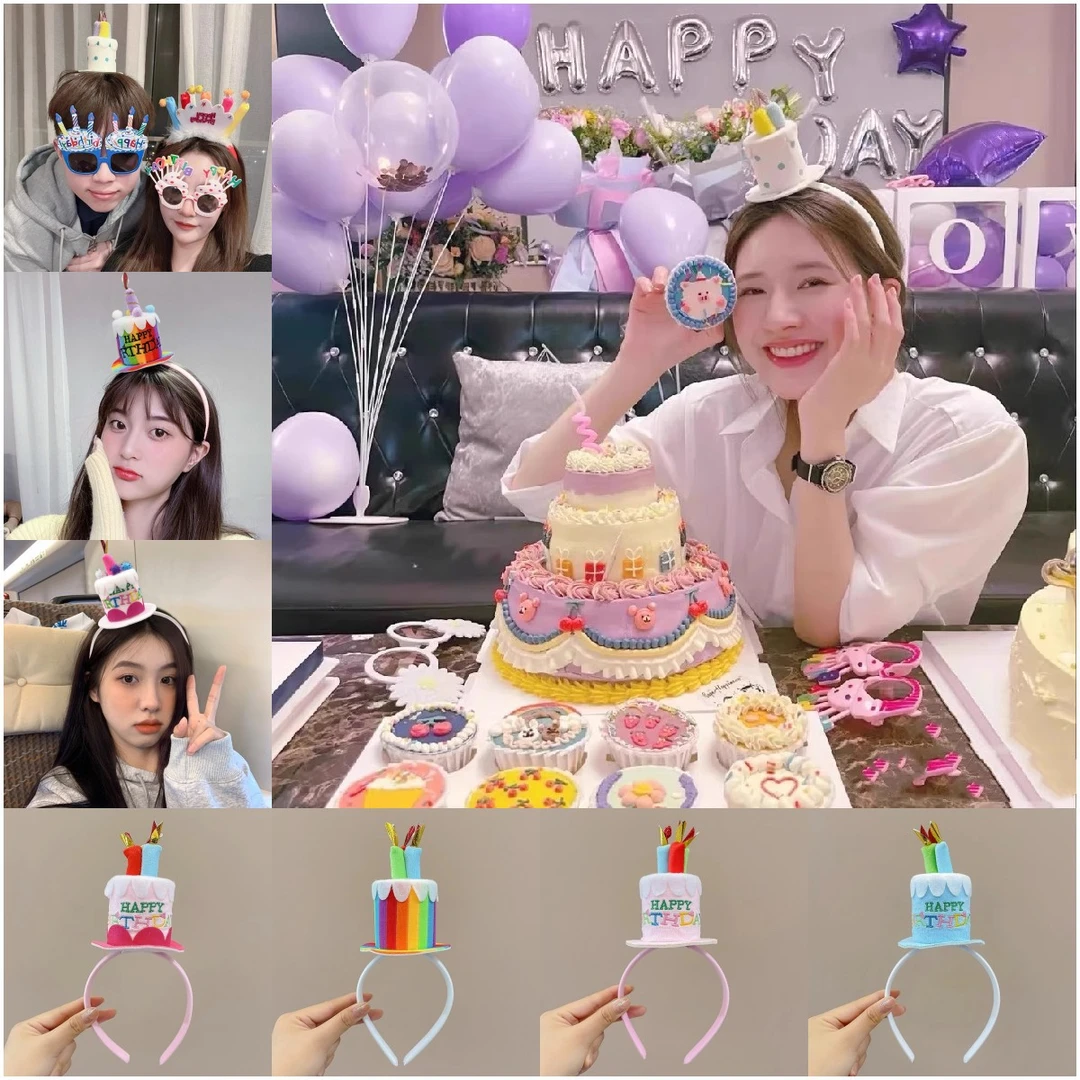 高档生日蜡烛帽子发箍派对道具少女礼物蛋糕帽拍照头饰网红百搭