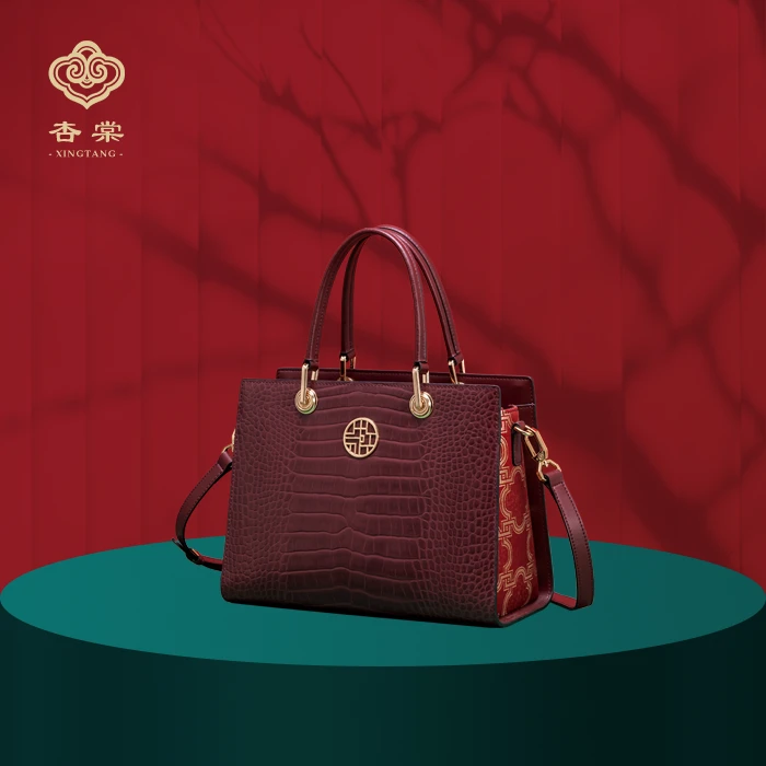 国风轻奢高档大气刺绣手提包休闲女松弛感气质手拎包真皮潮流包包