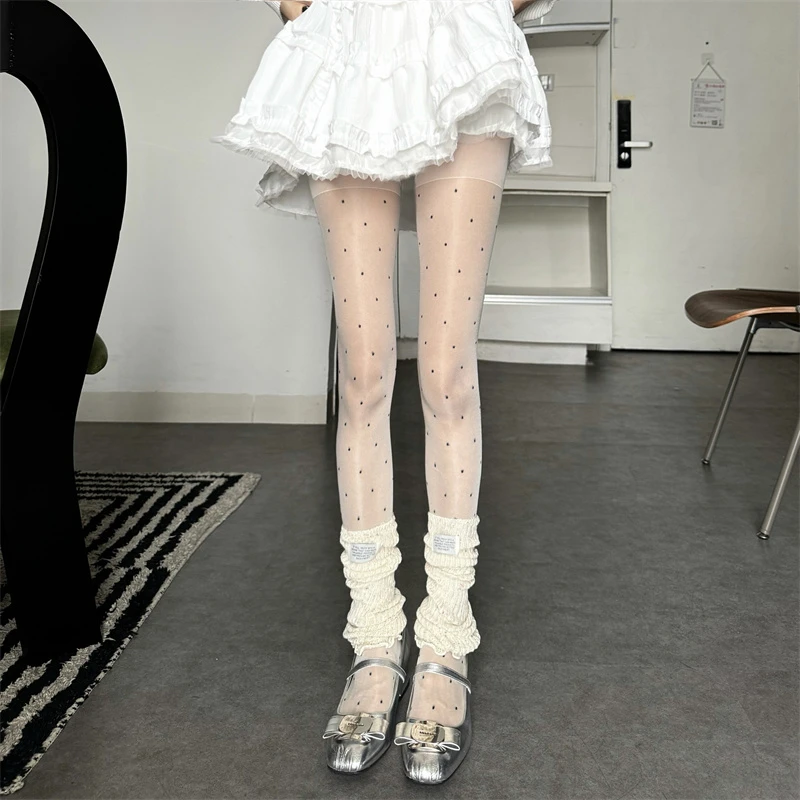 透肤波点薄款丝袜夏季ins白色jk辣妹不掉档连裤袜性感外穿打底袜