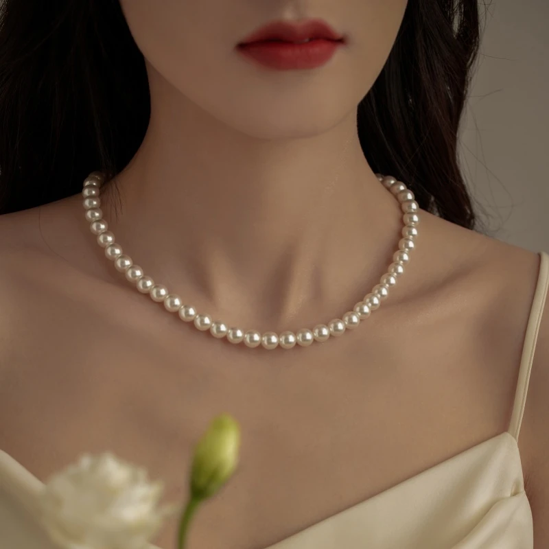 链子925银 施家元宝扣款强光全珠项链秋季正圆百搭气质时尚简约