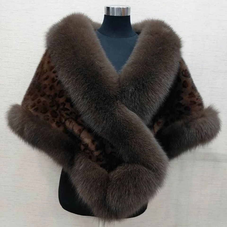 皮草披肩女秋冬仿水貂狐狸毛领礼服旗袍斗篷加厚保暖短款披肩外套