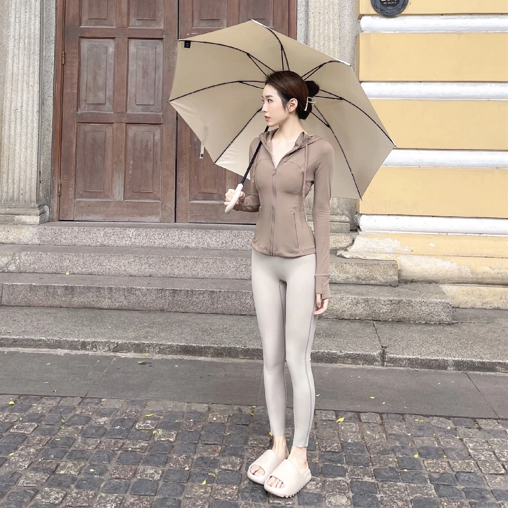 YEUNGSUKHAN/裸感运动外套 店主推荐！秋冬可可色戴帽拉链套指衫女