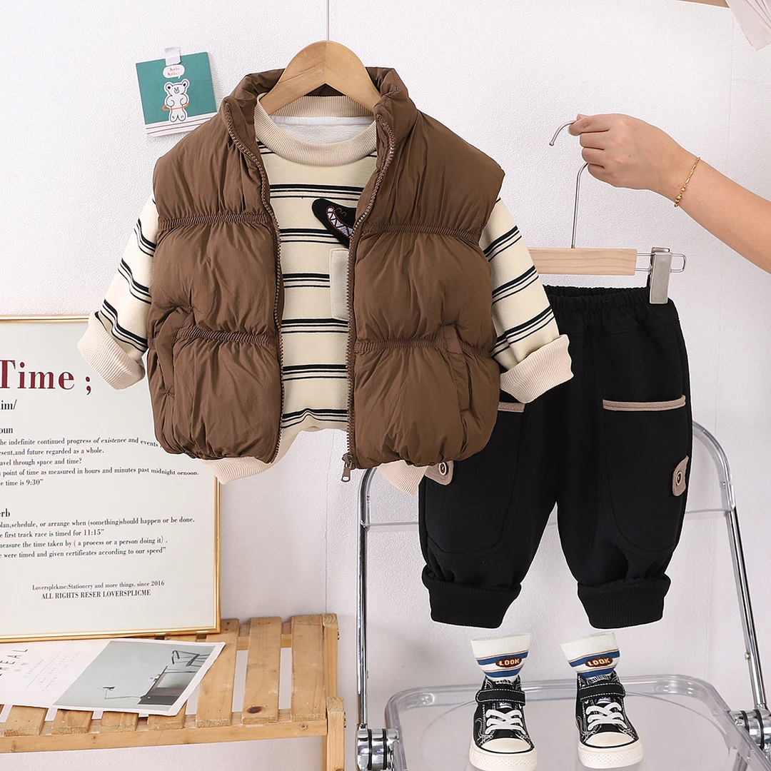 童装2024卫衣三件套秋冬装加绒儿童休闲装新款洋气宝宝时尚套装
