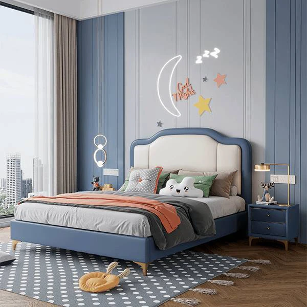 2025新款儿童床轻奢网红真皮床粉色公主床家用单人床儿童房储物床