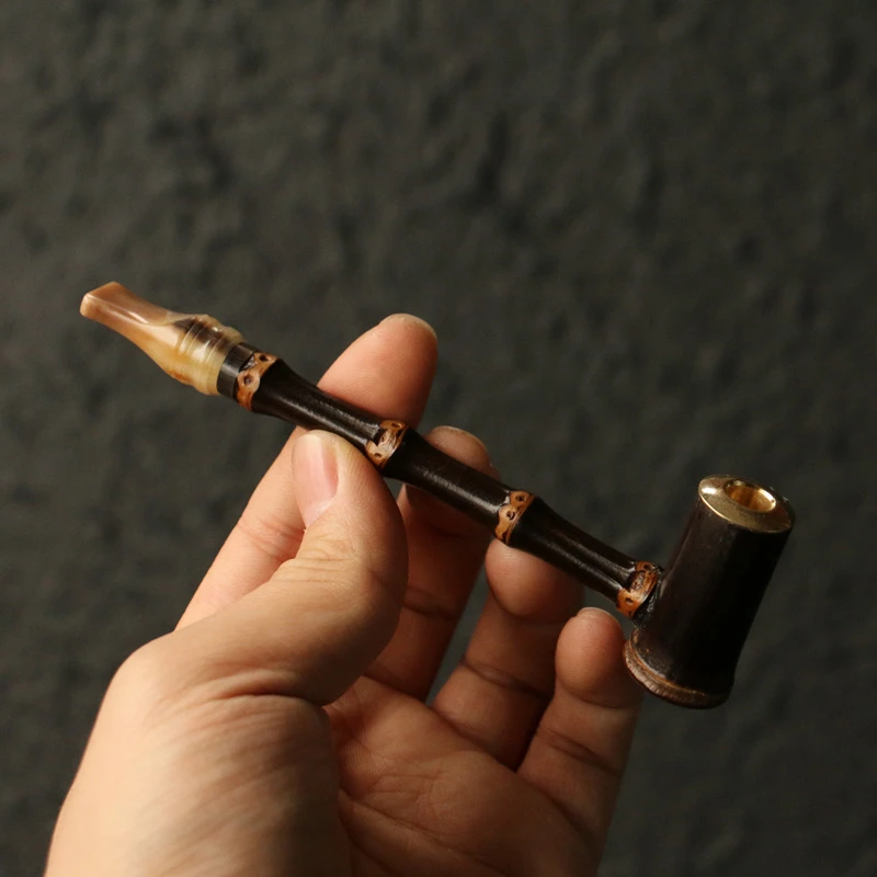 精品纯手工制作天然紫竹鞭小烟嘴竹制烟斗粗细烟两用过滤器小烟袋