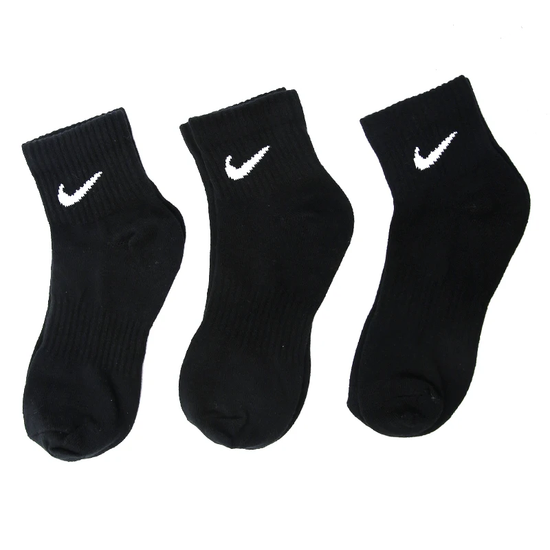 NIKE耐克黑色袜子男袜女袜2025新款中筒袜三双装休闲运动袜SX7677