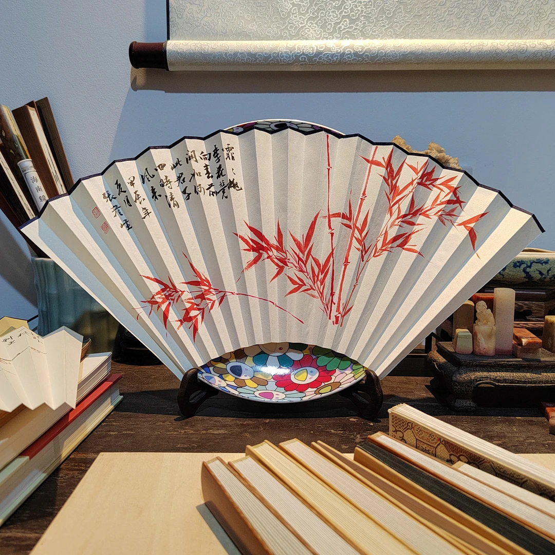 9.5寸16方2.0排口，竹子系列二，手绘扇面