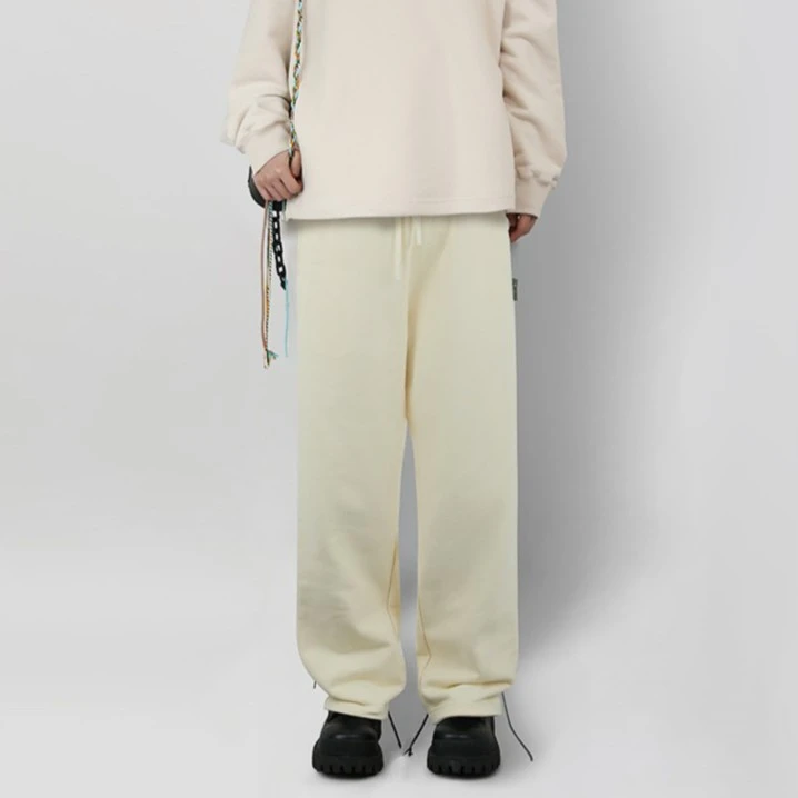 陈伟霆潮牌CANOTWAIT_皮标廓形针织长裤休闲裤百搭