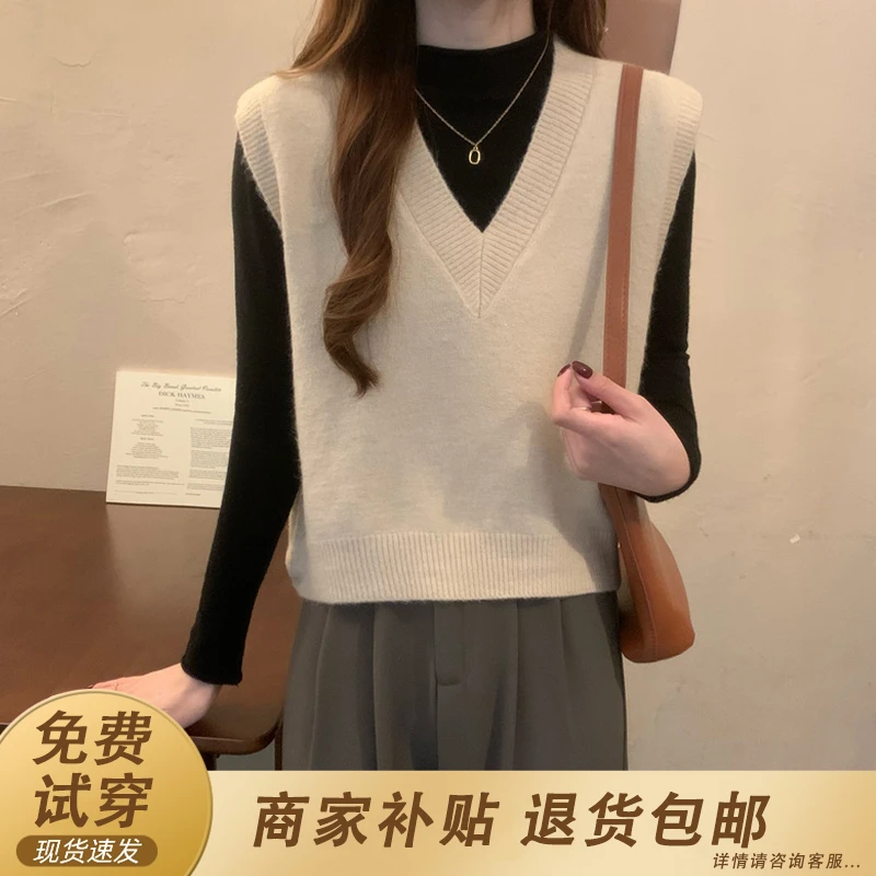 针织毛衣马甲女背心2025早秋新款爆款v领短款外搭秋装坎肩小马夹