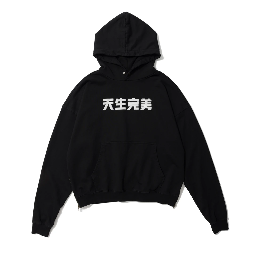 A+HO天生完美帽衫水洗套头连帽发泡印花长袖黑色潮流宽松百搭卫衣